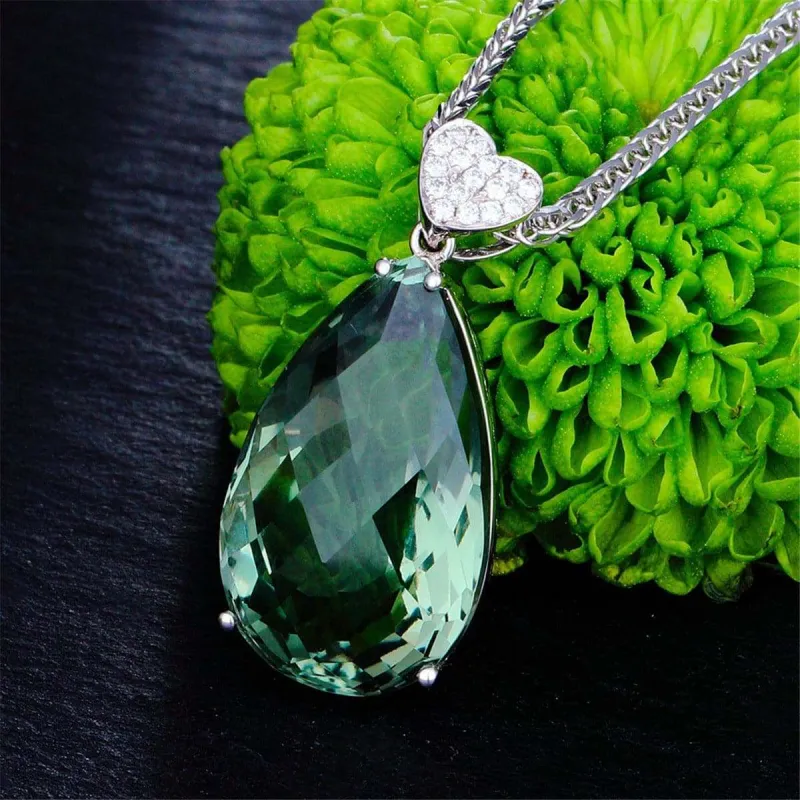 Green Crystal & Cubic Zirconia Pear Cut Heart Pendant Necklace made by Zulily