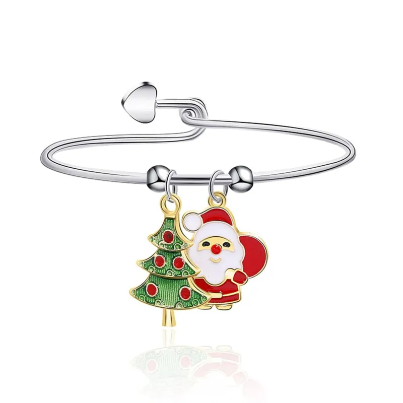 Green & Two-Tone Christmas Tree & Santa Charm Bangle made by Zulily