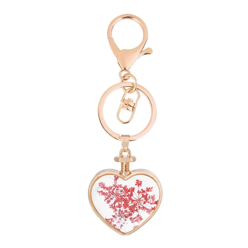 Red Pressed Gypsophila & Goldtone Heart Key Chain made by Zulily