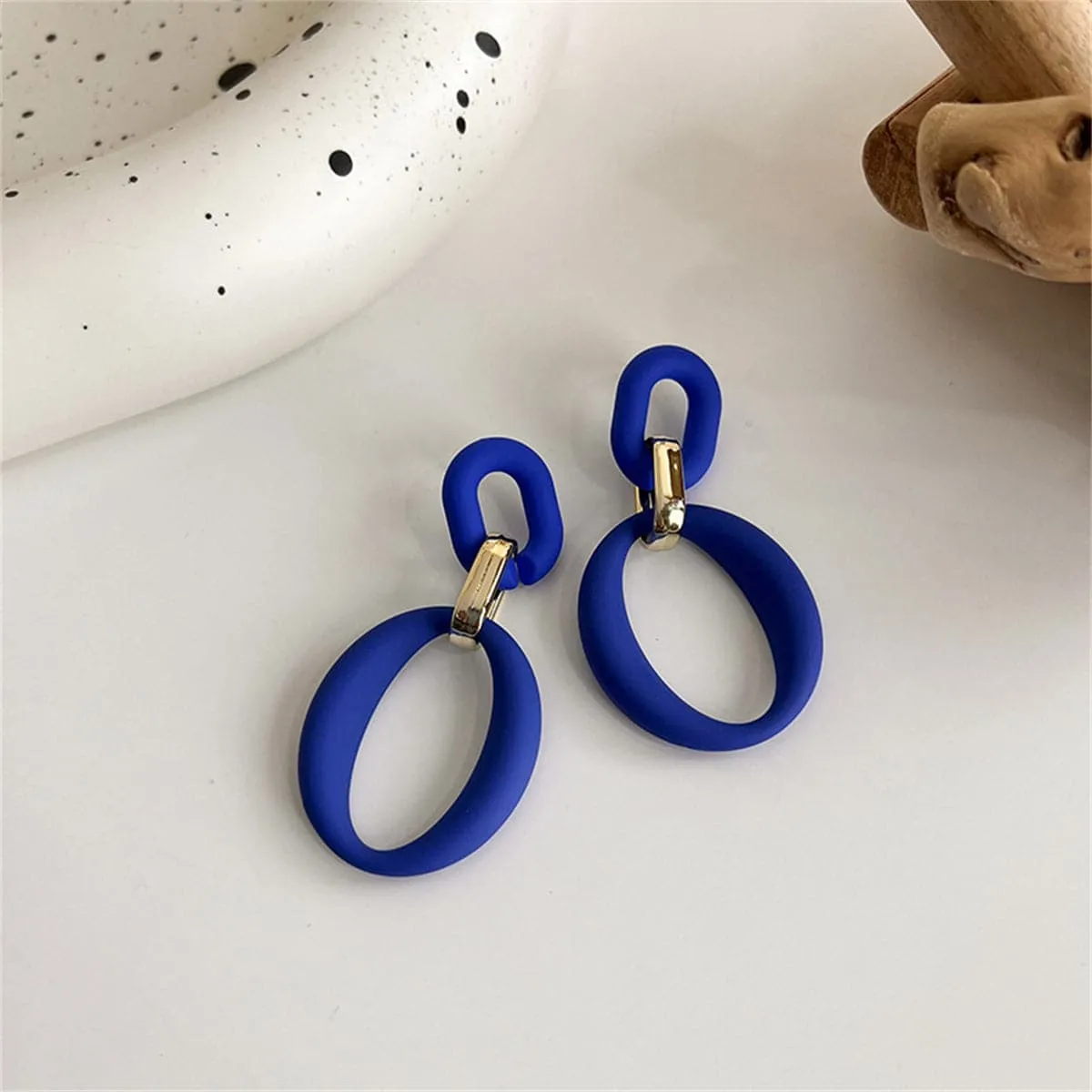 Navy Enamel & Goldtone Openwork Oval Drop Earrings sold by Zulily