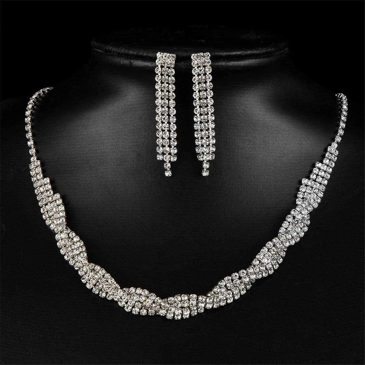 Cubic Zirconia & Silvertone Linear Drop Earrings & Necklace sold by Zulily product image thumbnail 2