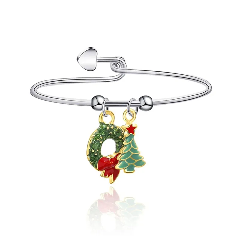 Green & Two-Tone Christmas Tree & Wreath Charm Bangle made by Zulily