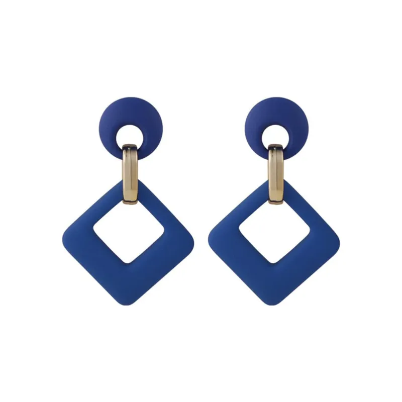 Navy Enamel & Goldtone Open Rhombus Drop Earrings made by Zulily