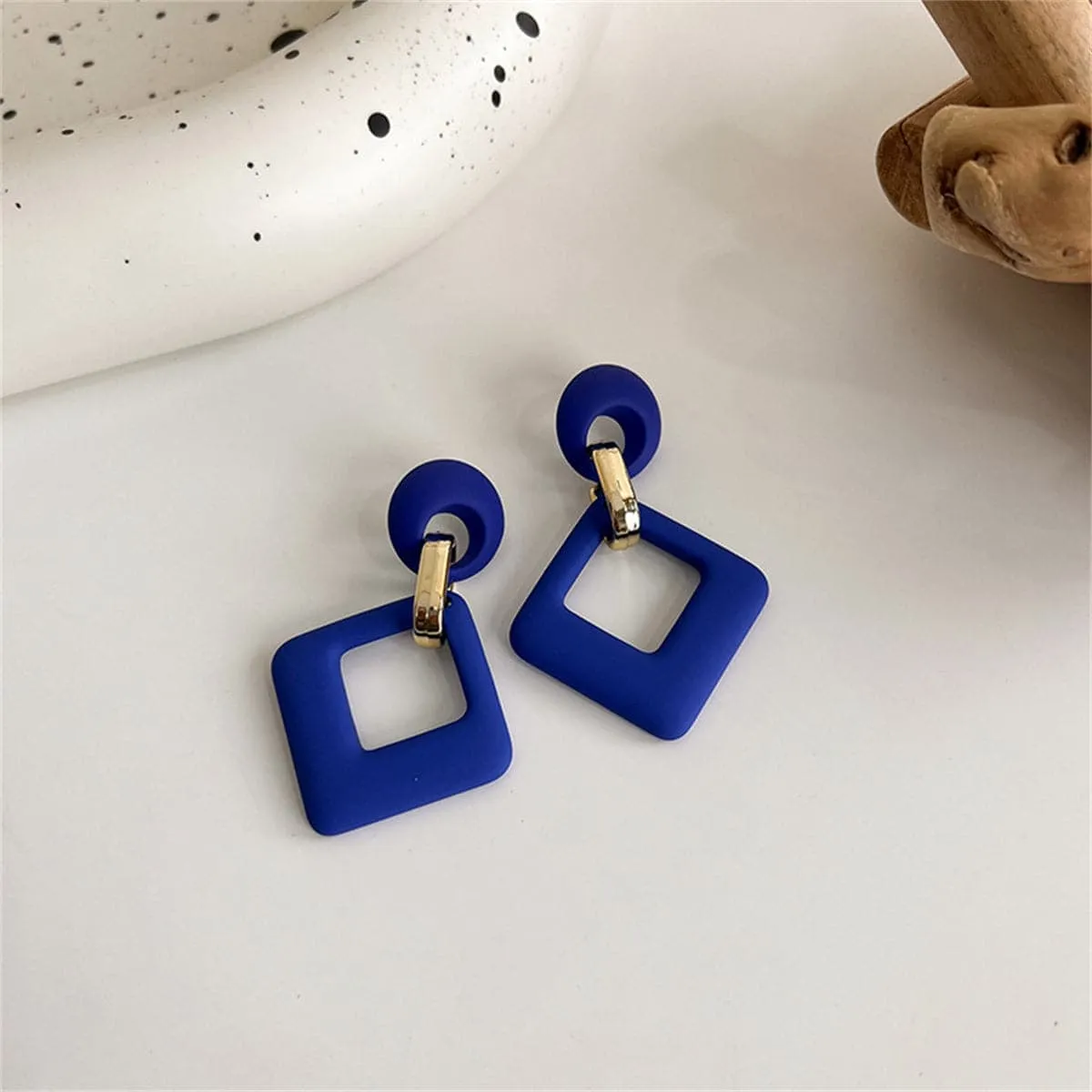 Navy Enamel & Goldtone Open Rhombus Drop Earrings sold by Zulily product image thumbnail 2