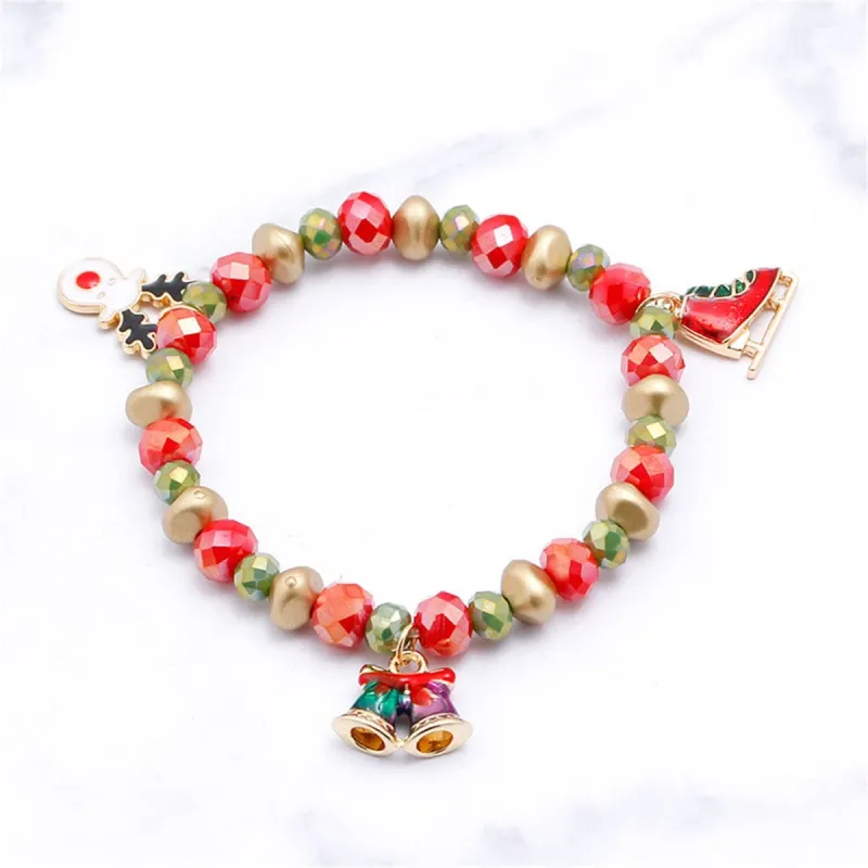 Red Acrylic & Goldtone Reindeer Skates Charm Stretch Bracelet made by Zulily