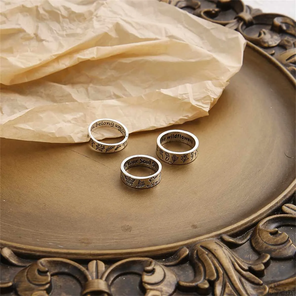 Silvertone Botany Band Ring Set sold by Zulily product image thumbnail 2