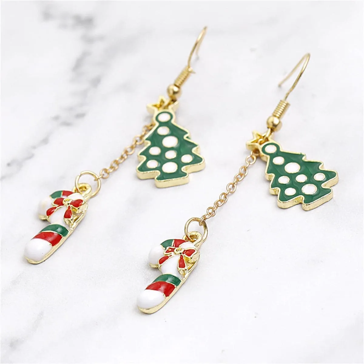 Green Enamel & Goldtone Christmas Tree Candy Cane Drop Earrings sold by Zulily product image thumbnail 2