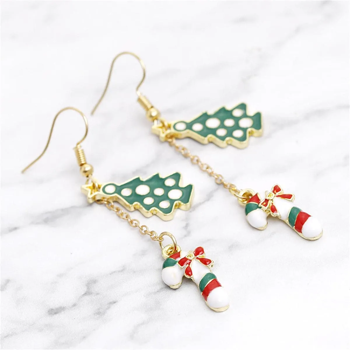 Green Enamel & Goldtone Christmas Tree Candy Cane Drop Earrings sold by Zulily product image thumbnail 3