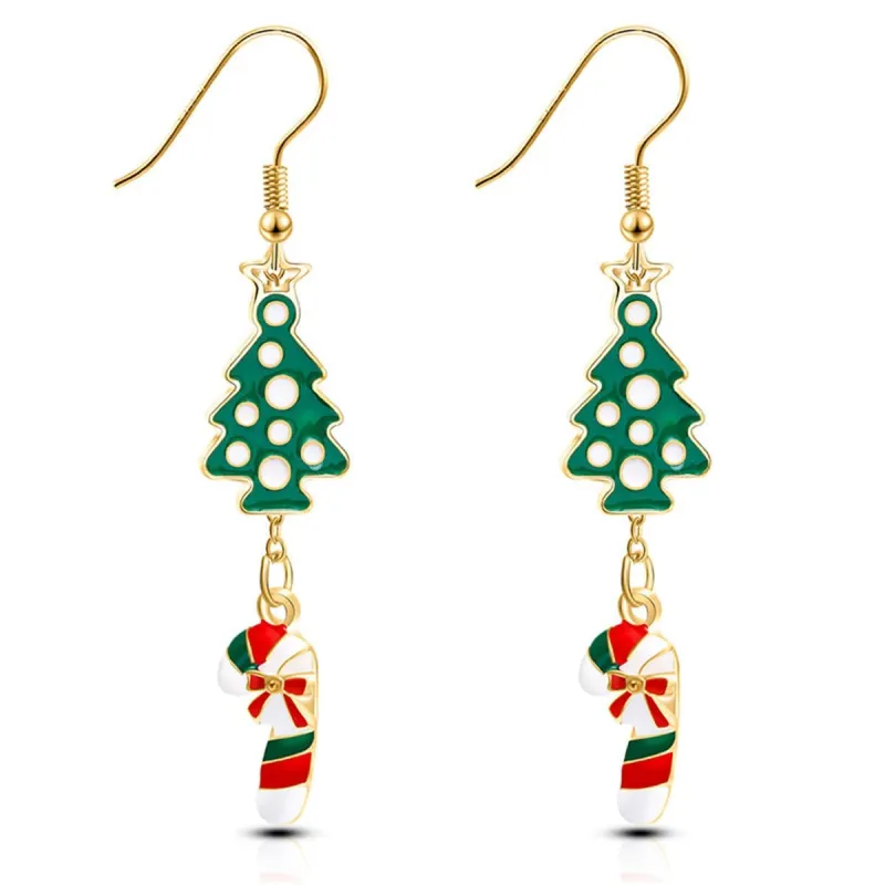 Green Enamel & Goldtone Christmas Tree Candy Cane Drop Earrings made by Zulily