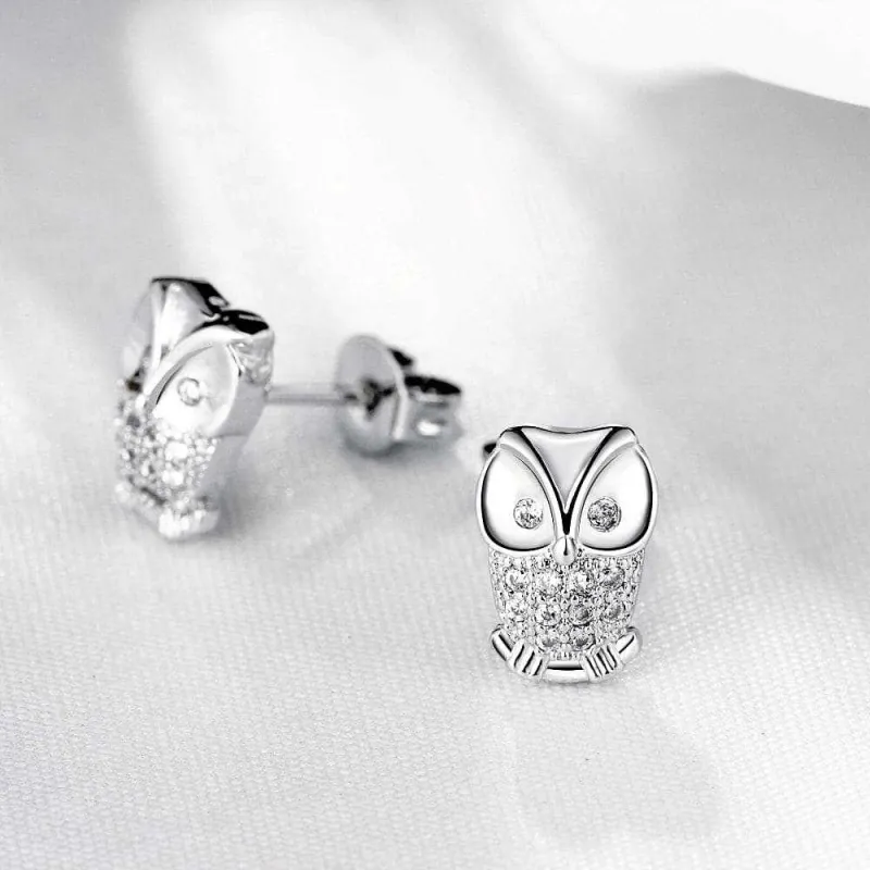 Cubic Zirconia & Silvertone Owl Stud Earrings made by Zulily