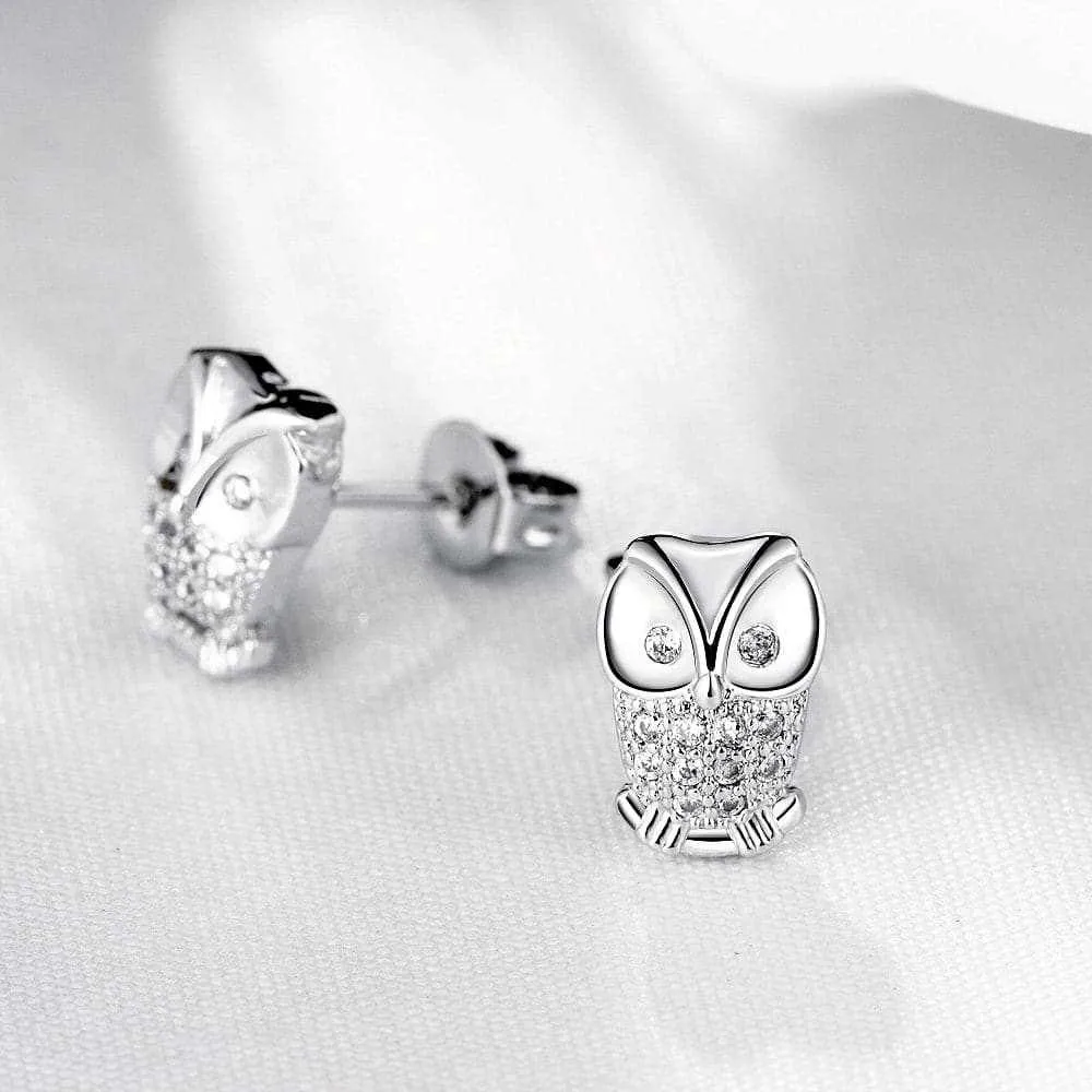 Cubic Zirconia & Silvertone Owl Stud Earrings sold by Zulily