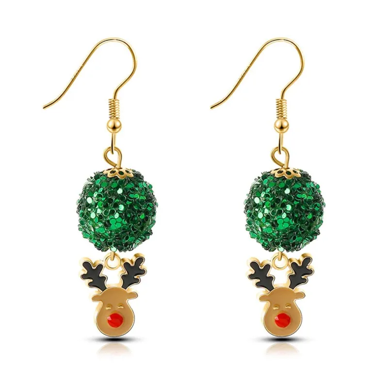 Green Enamel & Acrylic Goldtone Ball Reindeer Drop Earrings made by Zulily