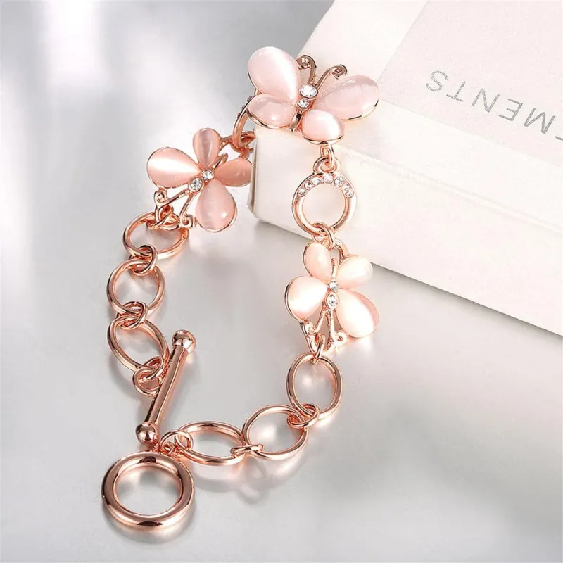 Cats Eye & Cubic Zirconia Rose Goldtone Butterfly Bracelet made by Zulily