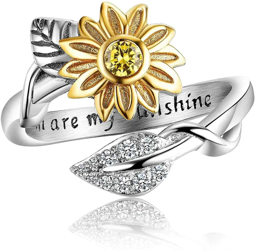 Cubic Zirconia & Crystal Two Tone Sunflower Adjustable Ring made by Zulily
