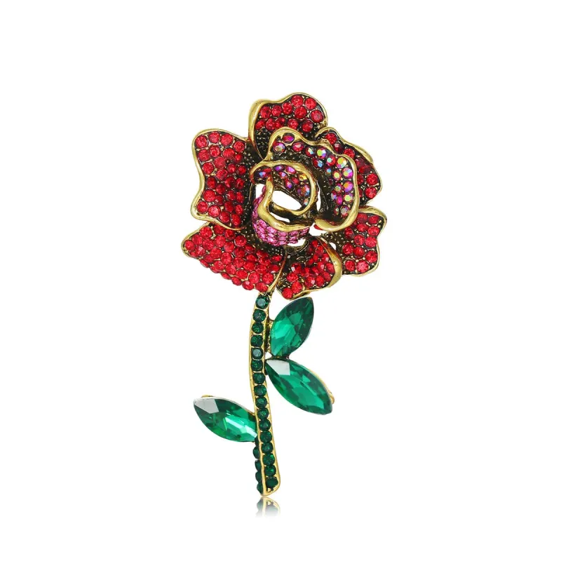 Red Cubic Zirconia & Crystal Goldtone Rose Brooch made by Zulily