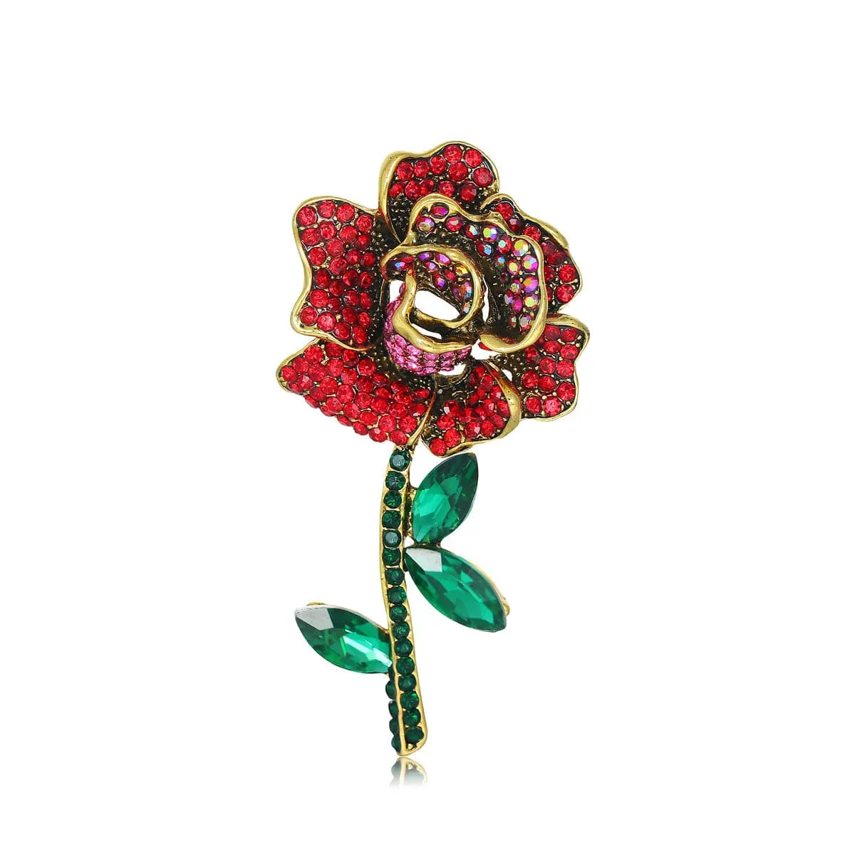 Red Cubic Zirconia & Crystal Goldtone Rose Brooch sold by Zulily