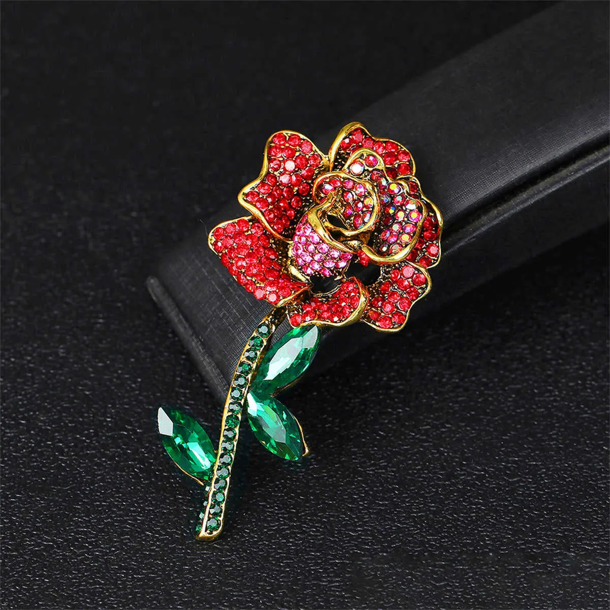 Red Cubic Zirconia & Crystal Goldtone Rose Brooch sold by Zulily product image thumbnail 2