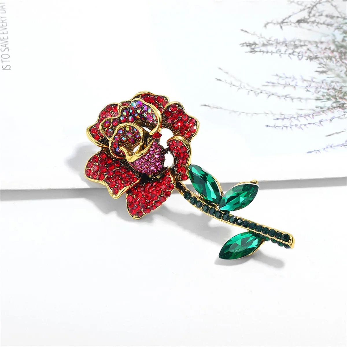 Red Cubic Zirconia & Crystal Goldtone Rose Brooch sold by Zulily product image thumbnail 3