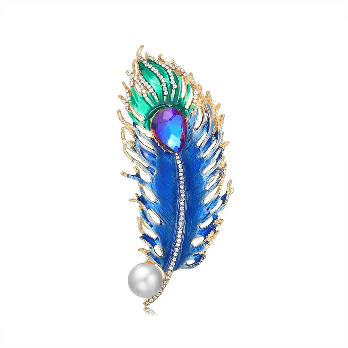 Blue Crystal & Cubic Zirconia Feather Brooch sold by Zulily product image thumbnail 3
