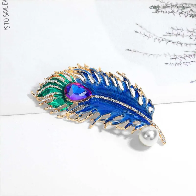Blue Crystal & Cubic Zirconia Feather Brooch made by Zulily