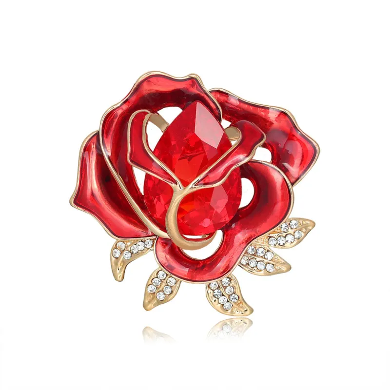 Red Crystal & Cubic Zirconia Goldtone Rose Brooch made by Zulily