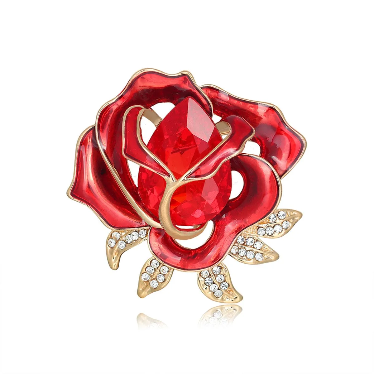 Red Crystal & Cubic Zirconia Goldtone Rose Brooch sold by Zulily