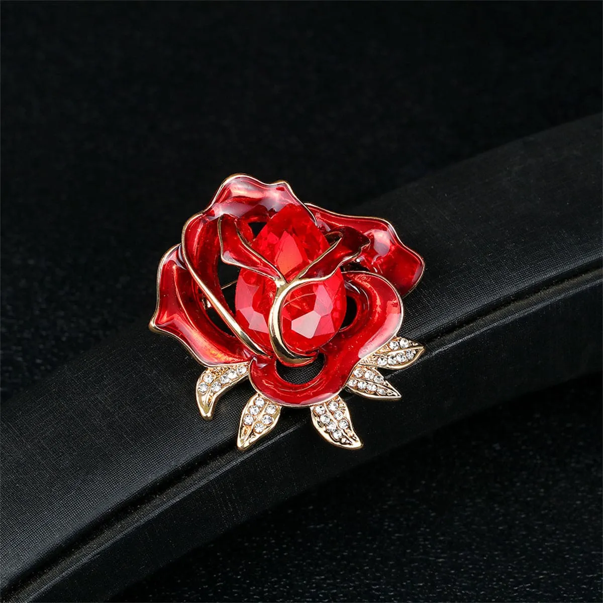 Red Crystal & Cubic Zirconia Goldtone Rose Brooch sold by Zulily product image thumbnail 2