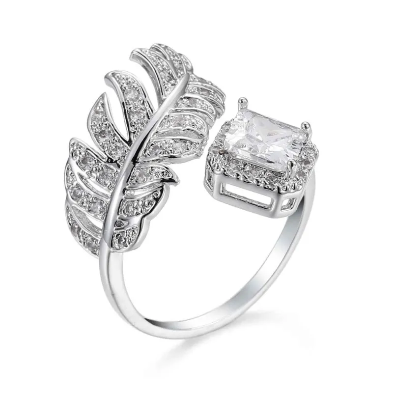 Crystal & Cubic Zirconia Silvertone Leaf Bypass Ring made by Zulily
