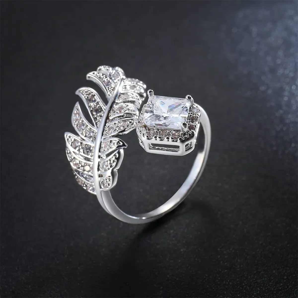 Crystal & Cubic Zirconia Silvertone Leaf Bypass Ring sold by Zulily product image thumbnail 2