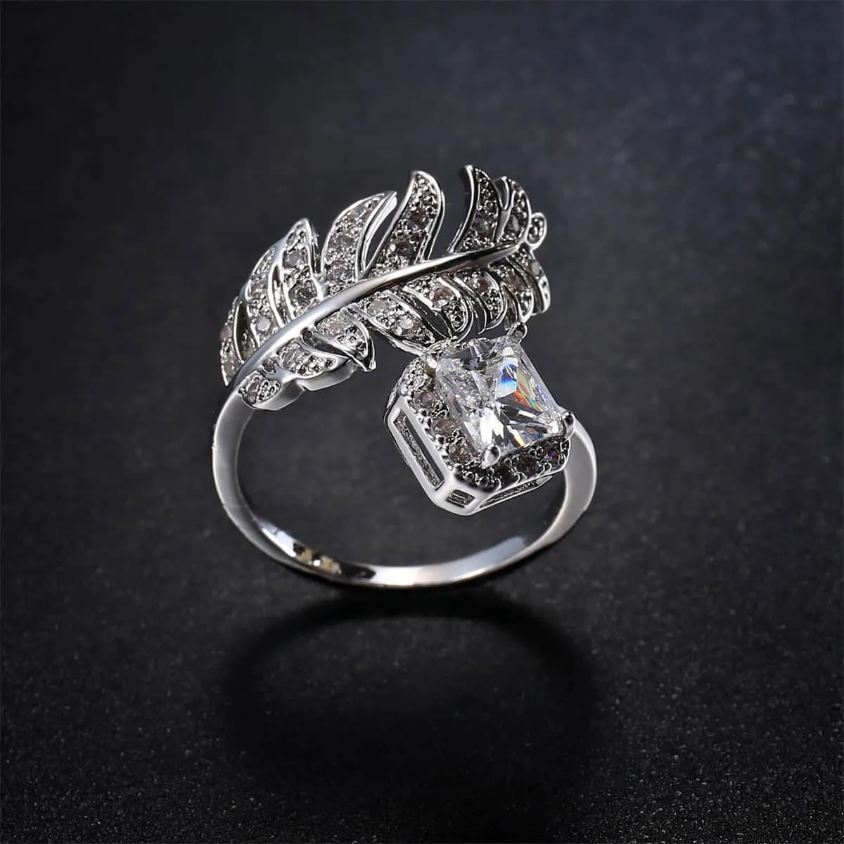 Crystal & Cubic Zirconia Silvertone Leaf Bypass Ring sold by Zulily product image thumbnail 3