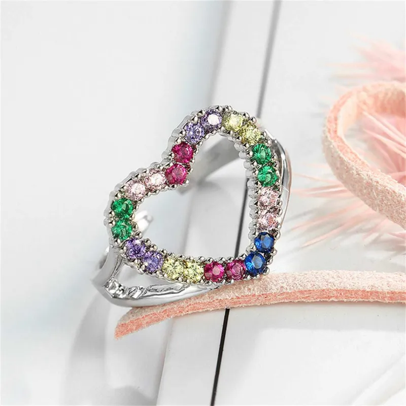 Red Cubic Zirconia & Silvertone Open Heart Ring made by Zulily