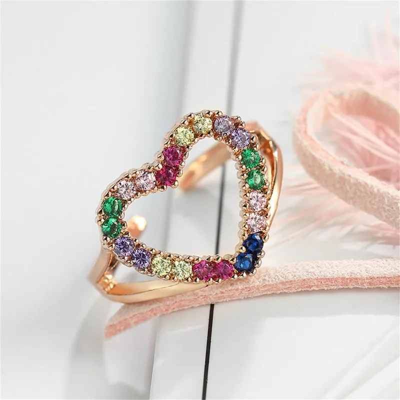 Red Cubic Zirconia & Rose Goldtone Open Heart Ring made by Zulily