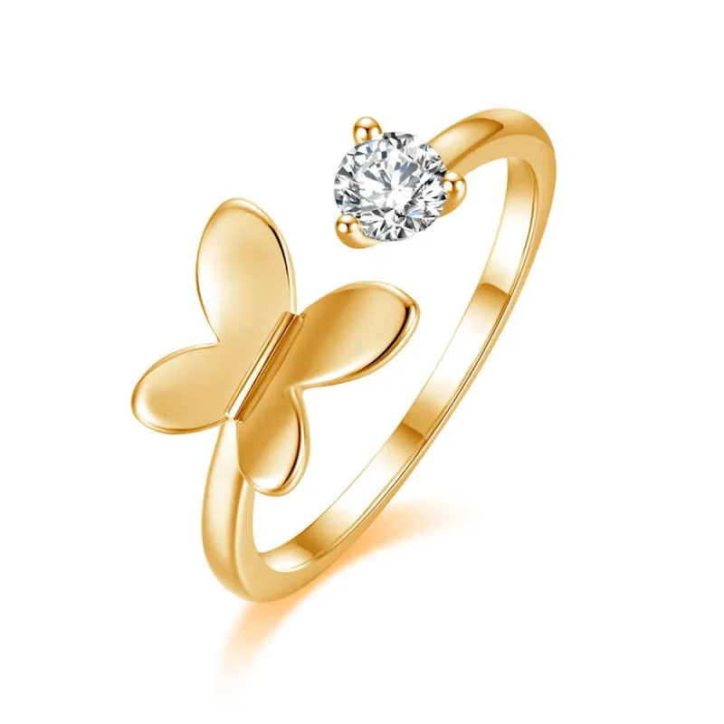 Cubic Zirconia & Goldtone Butterfly Open Ring made by Zulily
