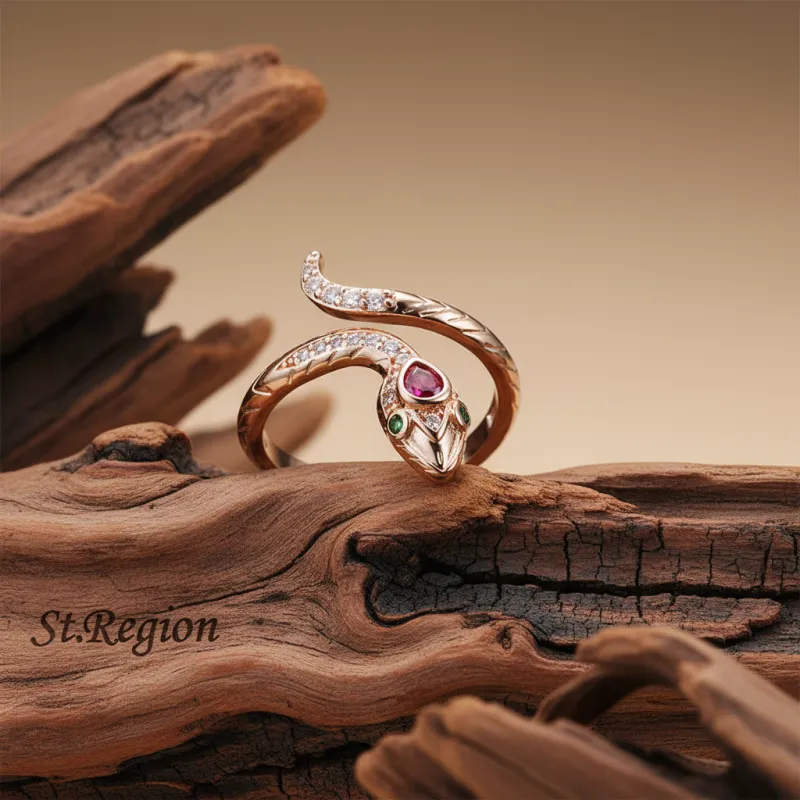 Red Crystal & Cubic Zirconia Snake Adjustable Bypass Ring made by Zulily