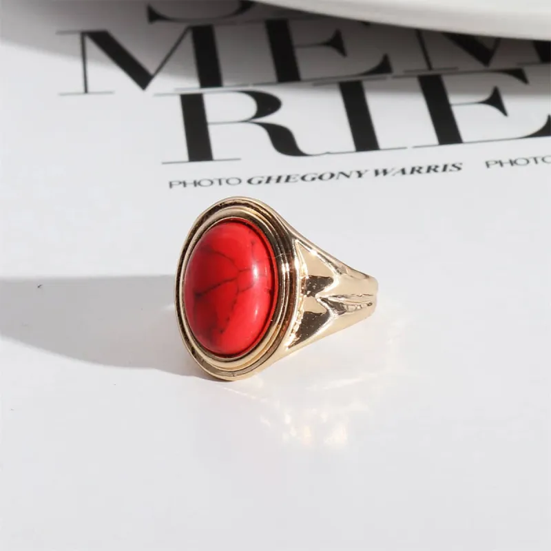 Red Turquoise & Goldtone Oval-Cut Ring made by Zulily