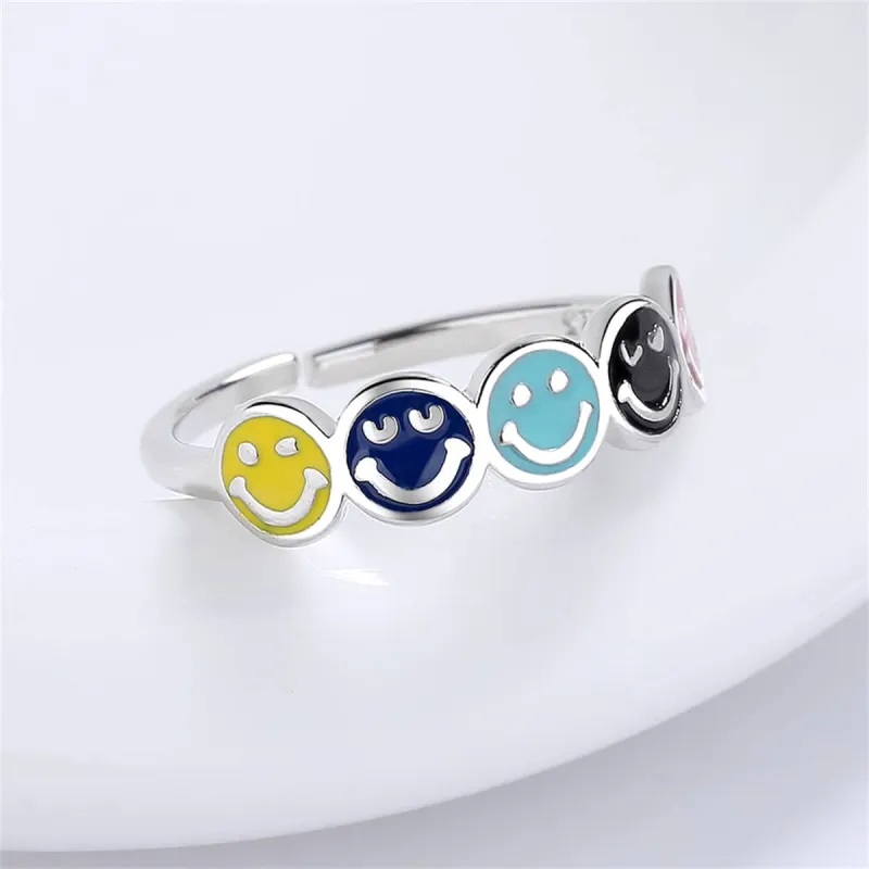 Blue Enamel & Silvertone Smiley Open Ring made by Zulily