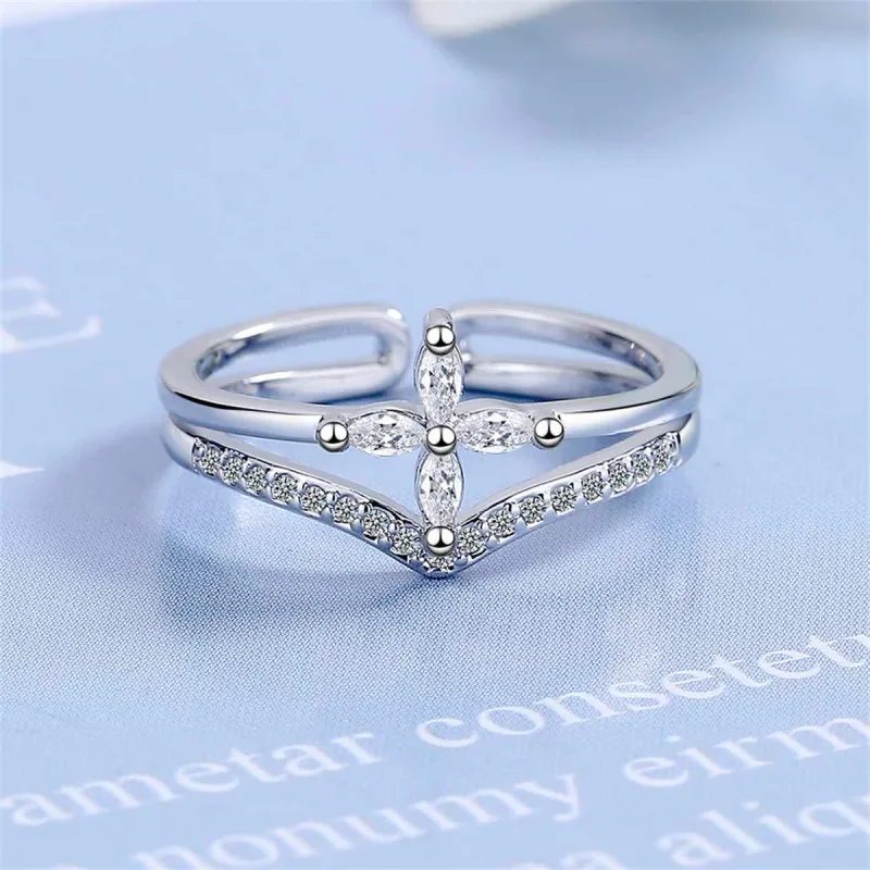 Crystal & Cubic Zirconia Silvertone Clover Layered Open Ring made by Zulily