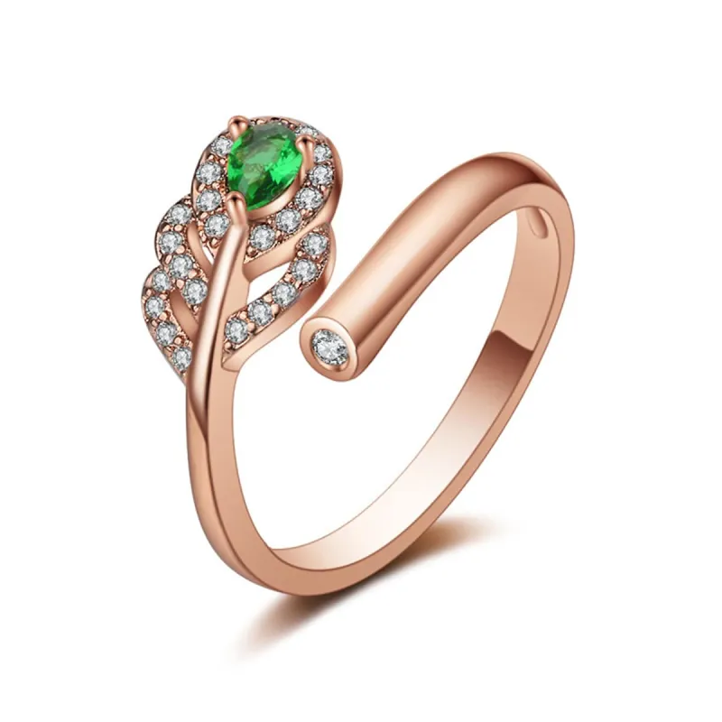 Green Crystal & Clear Cubic Zirconia Leaf Bypass Ring made by Zulily