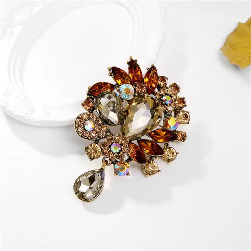 Yellow Crystal & Cubic Zirconia Botany Brooch made by Zulily