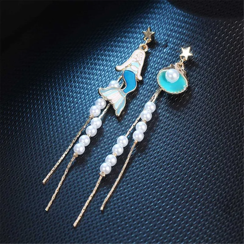Pearl & Enamel Goldtone Mermaid Drop Earrings made by Zulily