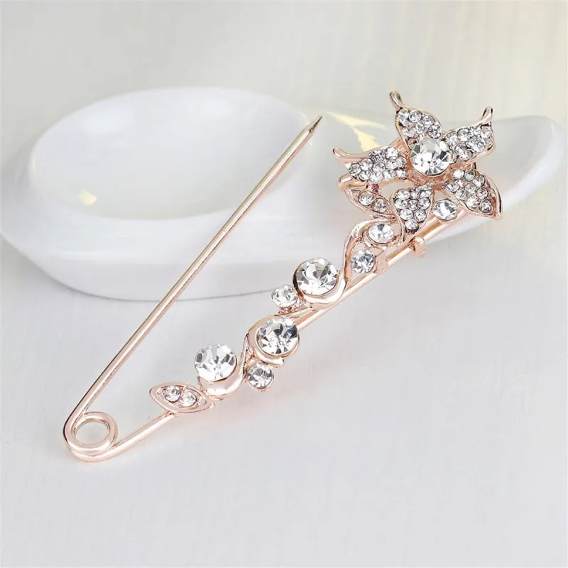Cubic Zirconia & Goldtone Flower Pin Brooch made by Zulily