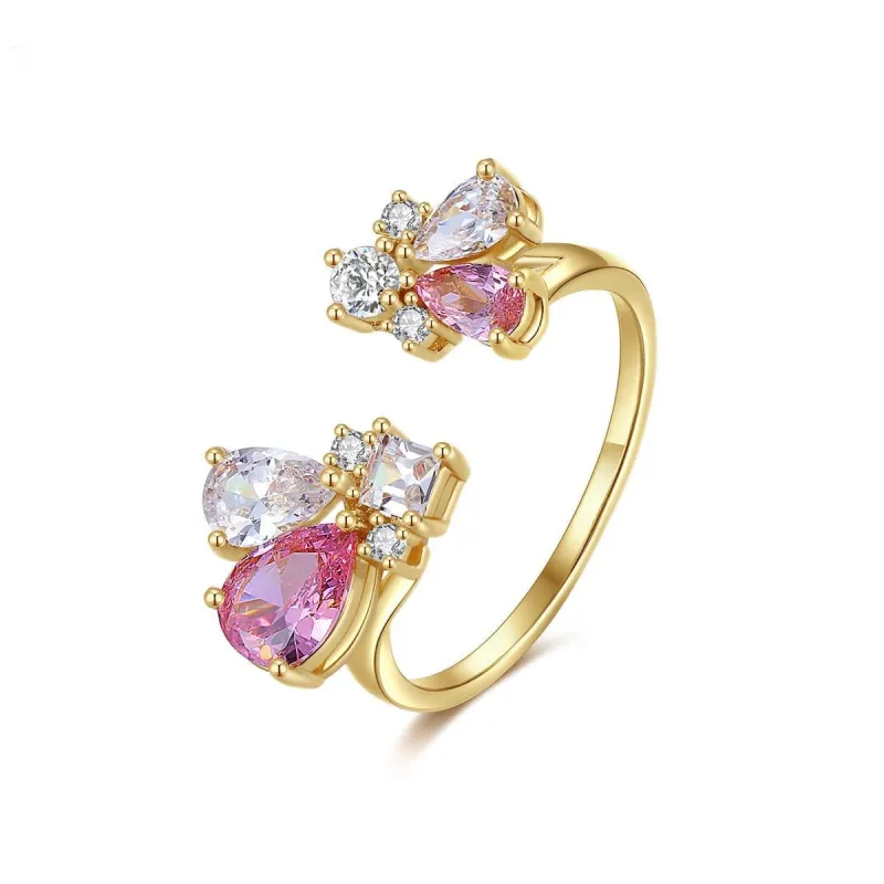Pink Crystal & Cubic Zirconia Pear-Cut Open Ring made by Zulily