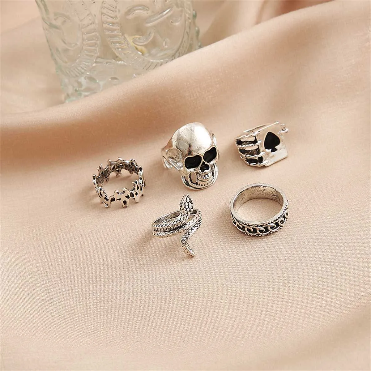 Silvertone Oxidized Skull Ring Set sold by Zulily