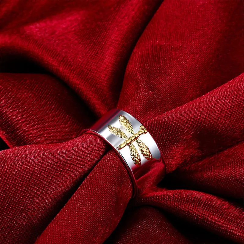 Silvertone & Goldtone Dragonfly Open Ring made by Zulily