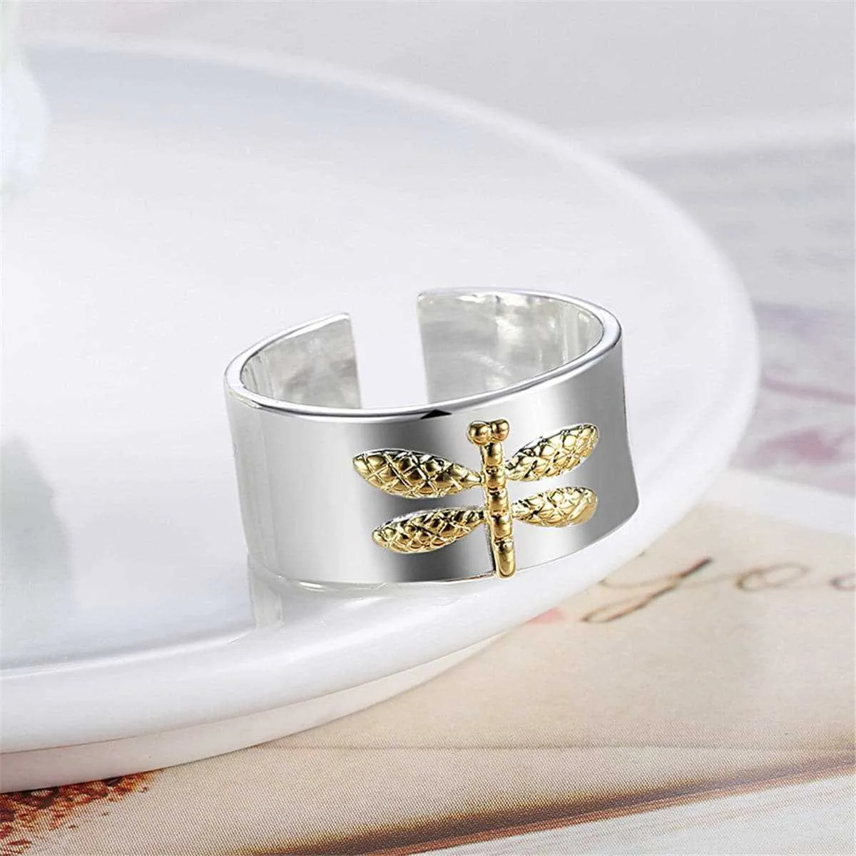 Silvertone & Goldtone Dragonfly Open Ring sold by Zulily product image thumbnail 2