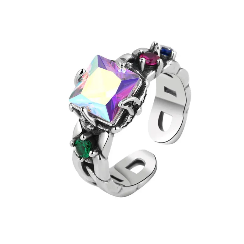 Crystal & Silvertone Square-Cut Chain Cuff Ring made by Zulily