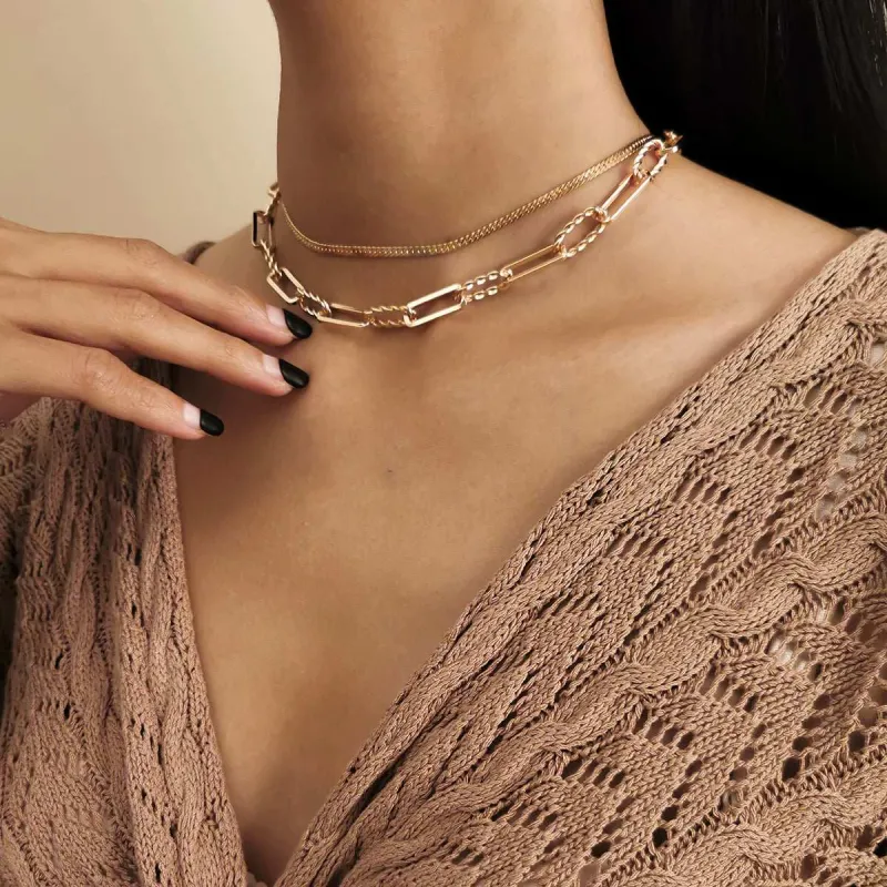 Goldtone Herringbone Cable Chain Choker Set made by Zulily