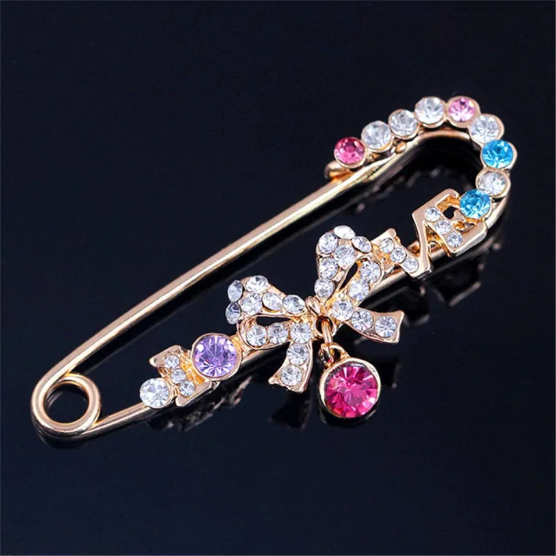 Goldtone & Cubic Zirconia Bow-Accent Safety Pin Brooch made by Zulily