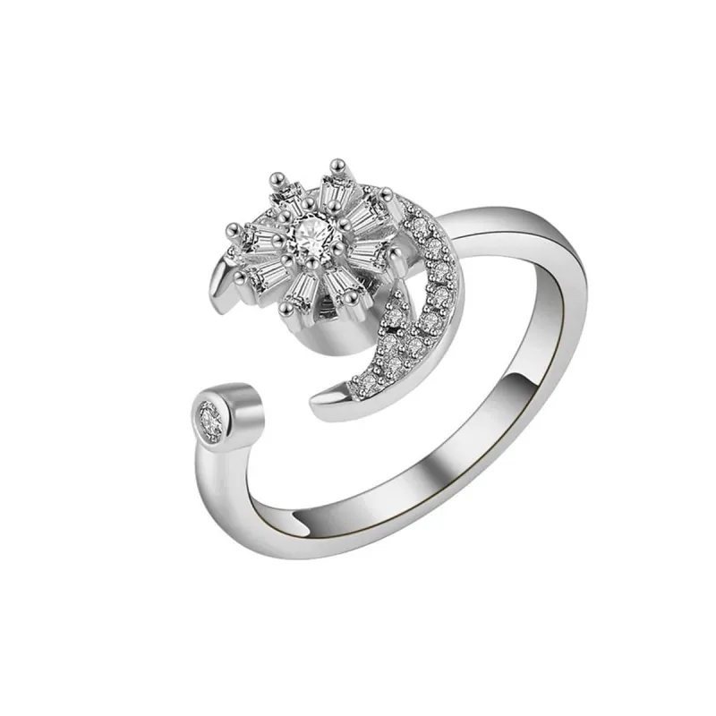 Crystal & Cubic Zirconia Rotating Floral Moon Ring made by Zulily