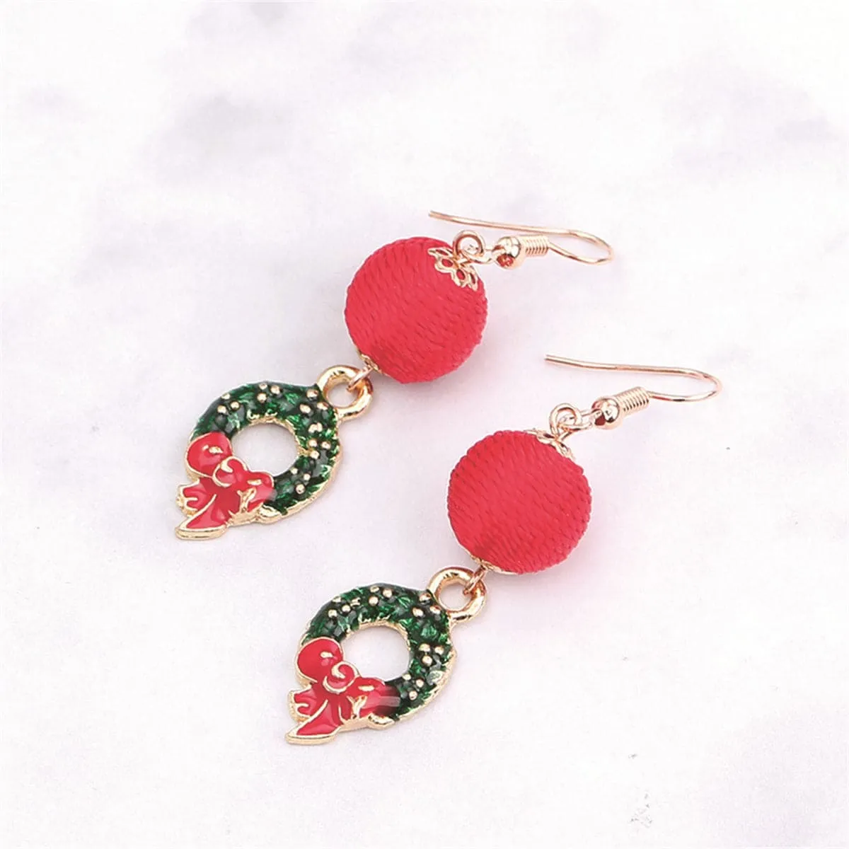 Red Polyster & Green Enamel Wreath Ball Drop Earrings sold by Zulily